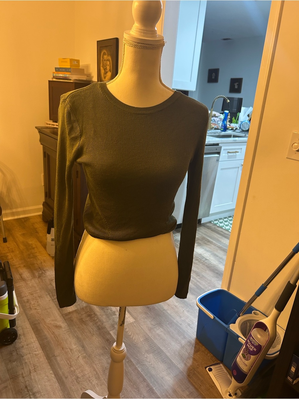 H&M Olive Ribbed Long-Sleeve Crop Top